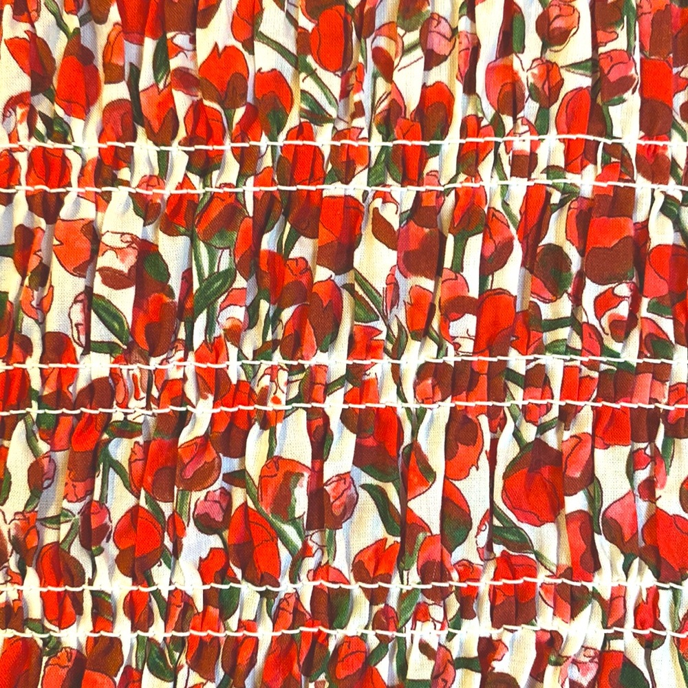 J Crew Smocked Button-up Shirt in Liberty Eliza's Red Fabric Large runs small - Picture 9 of 12